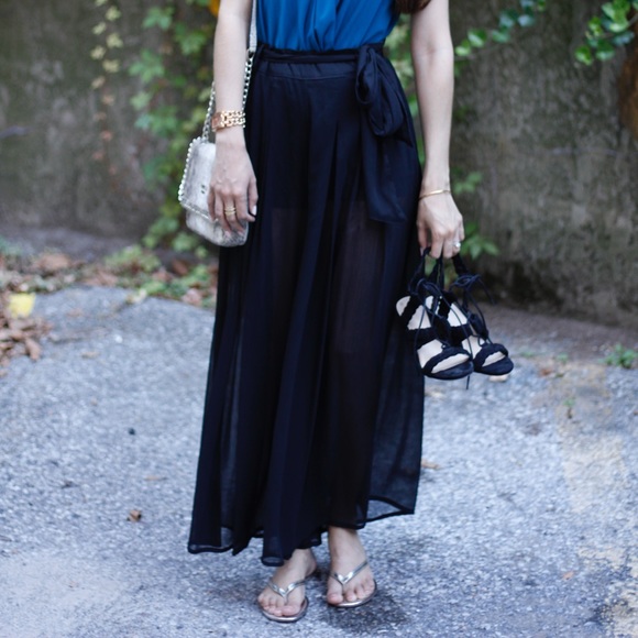 Abercrombie & Fitch Black Sheer Belted Wide Leg Pants - Picture 12 of 12